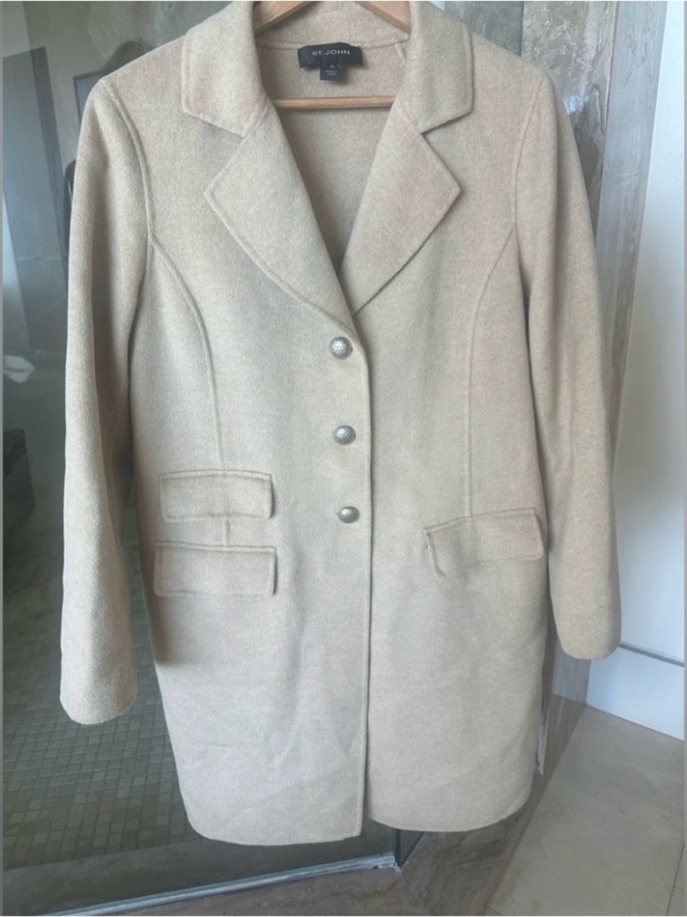 St. John Light Beige Wool Blend Tailored Coat